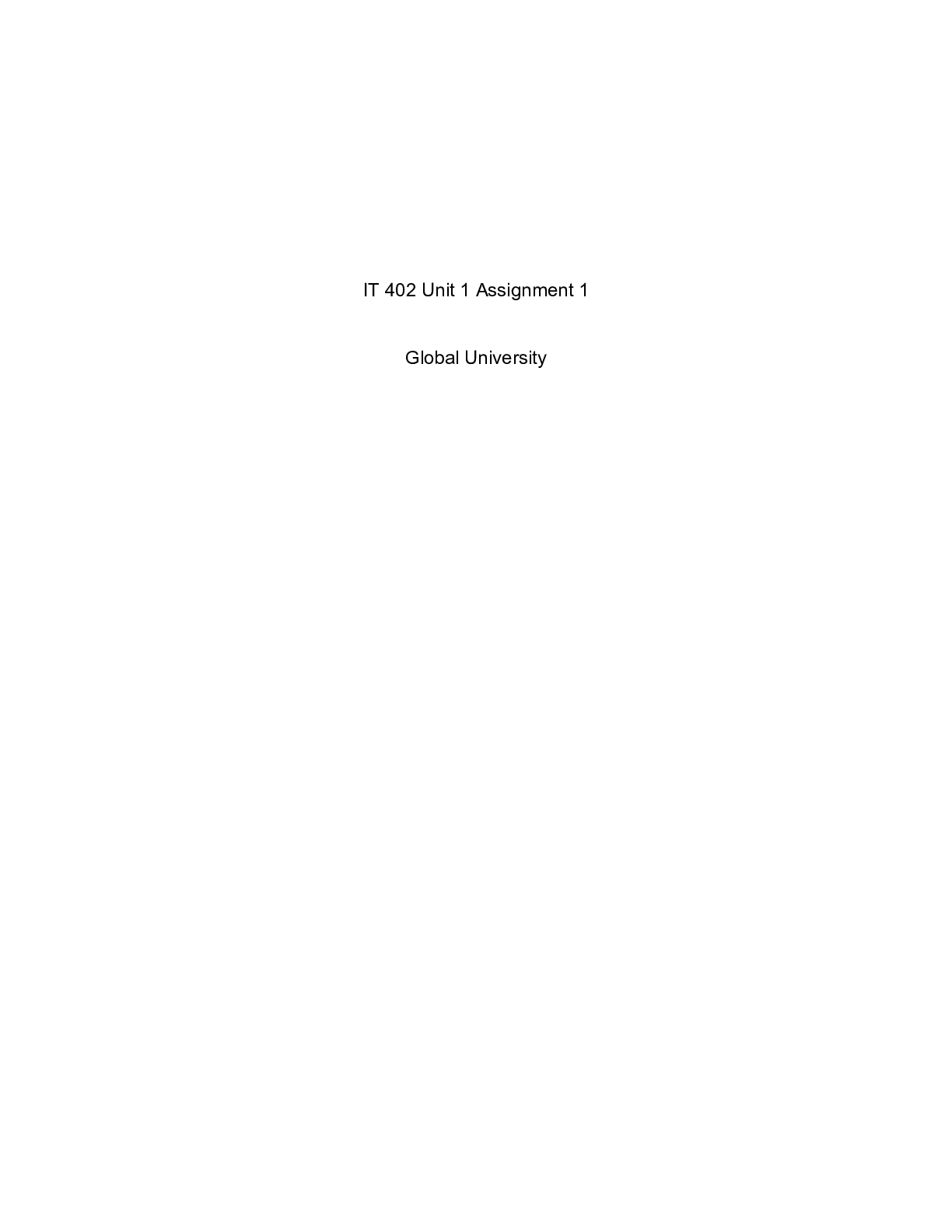 Preview image for IT402 Unit 1 MEMO.docx    IT 402 Unit 1 Assignment 1  Global University  MEMO  To:Staff  F